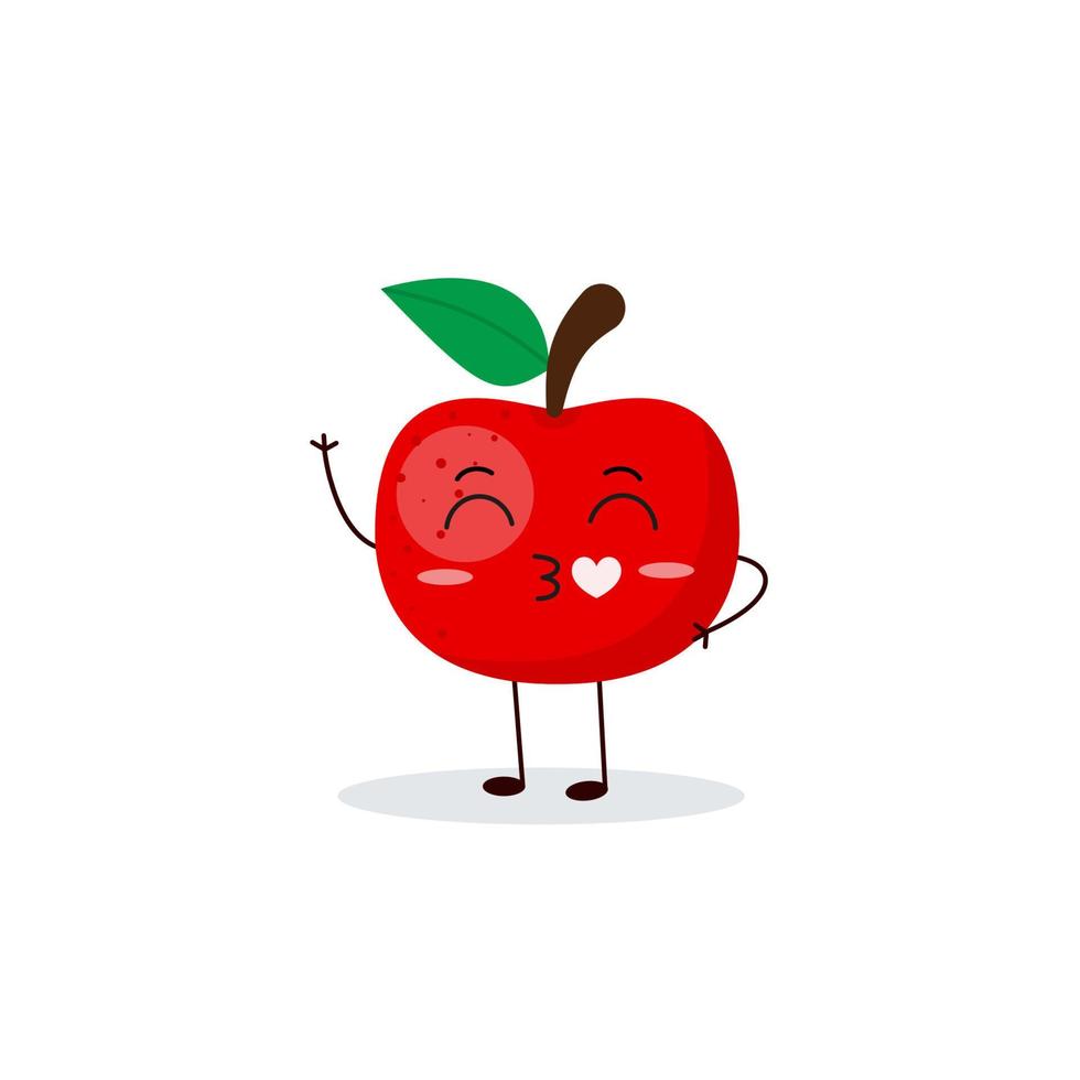 Cute happy apple character. Funny fruit emoticon in flat style. vector