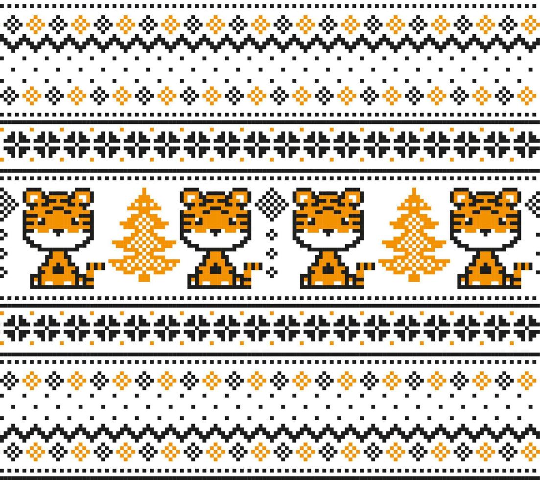 patrón de punto de navidad y año nuevo en tigre. diseño de suéter de punto de lana. papel de envolver papel estampado textil. vector