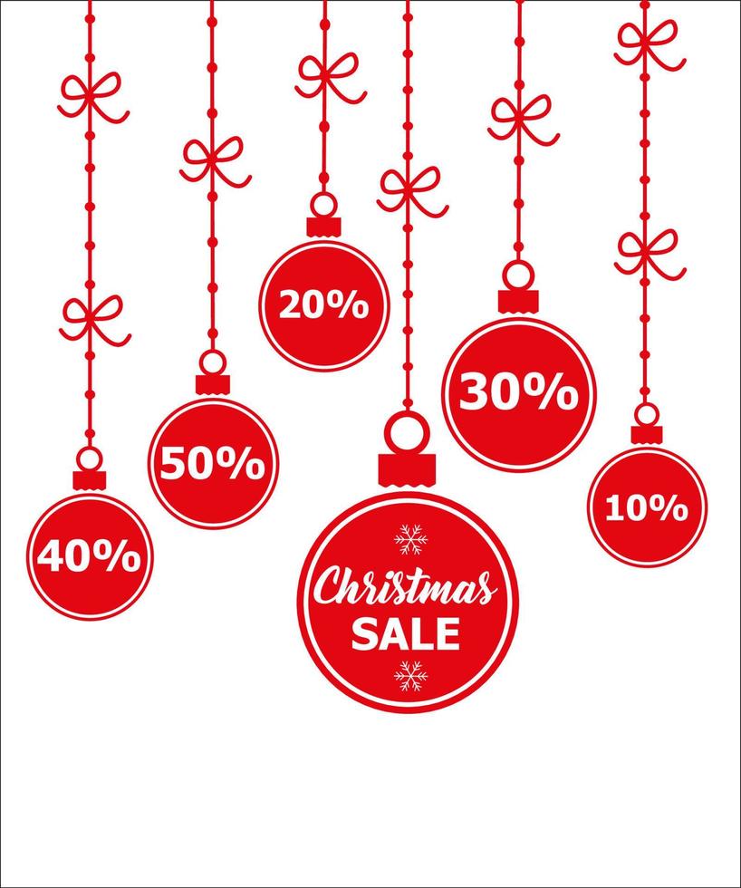 Christmas balls sale. Special offer vector tag. New year holiday card template. Shop market poster design.