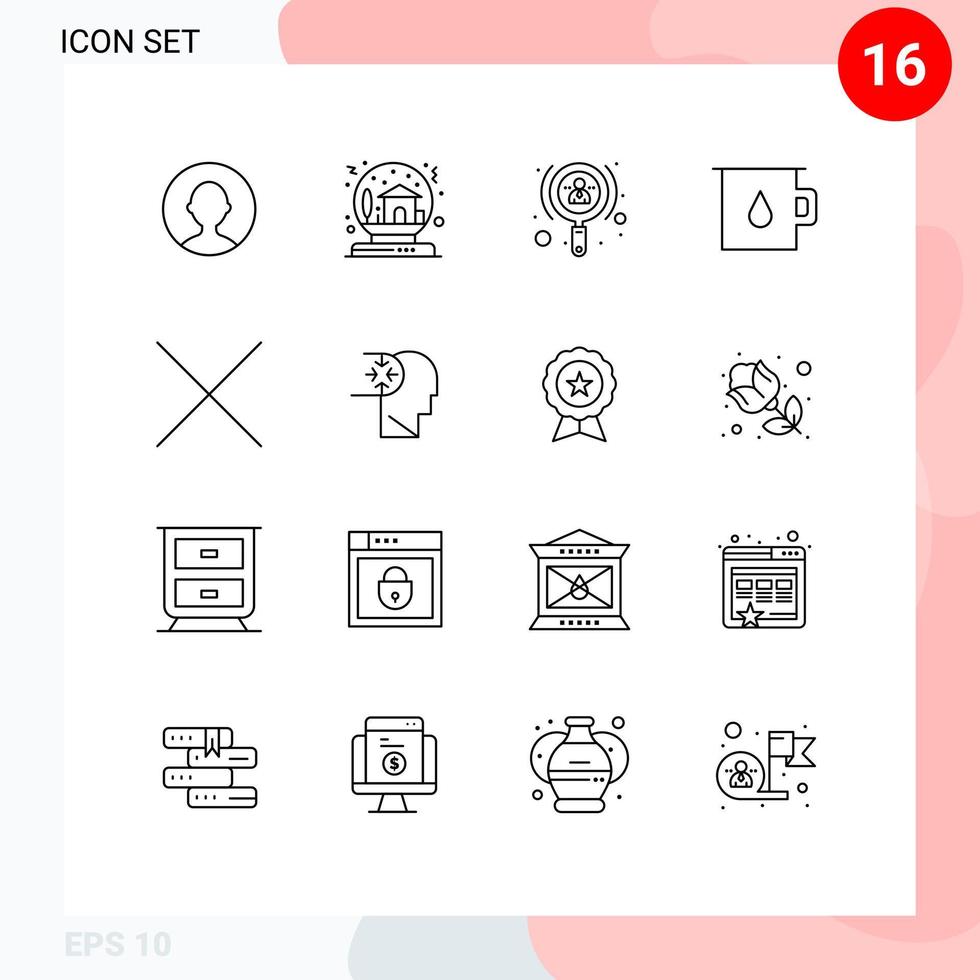 Pack of 16 Modern Outlines Signs and Symbols for Web Print Media such as mind close growth pot baby Editable Vector Design Elements