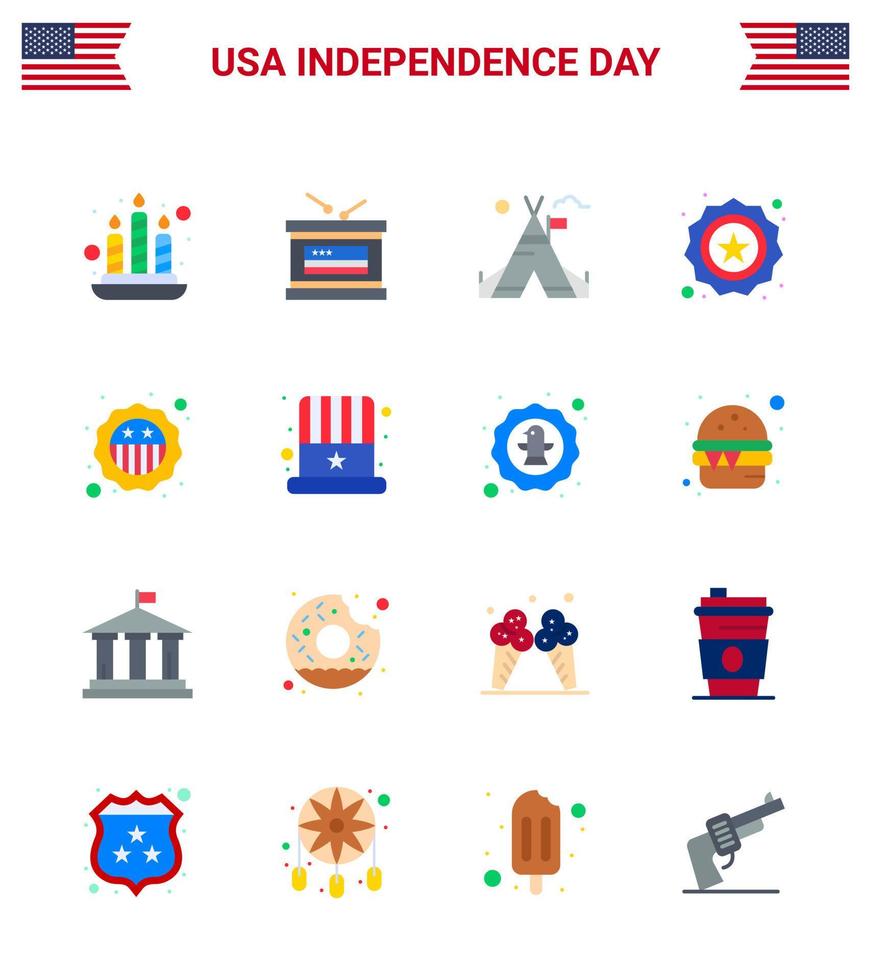 16 iconos creativos de estados unidos signos de independencia modernos y símbolos del 4 de julio de sombrero bandera de tienda americana seguridad elementos de diseño de vector de día de estados unidos editables