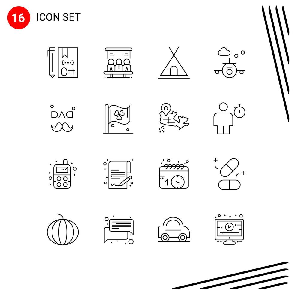 16 Universal Outlines Set for Web and Mobile Applications dad transportation user holiday travel Editable Vector Design Elements