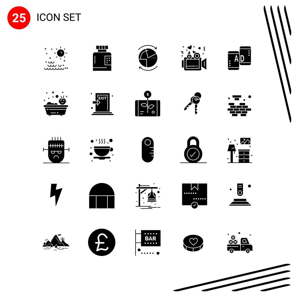 Collection of 25 Vector Icons in solid style Pixle Perfect Glyph Symbols for Web and Mobile Solid Icon Signs on White Background 25 Icons