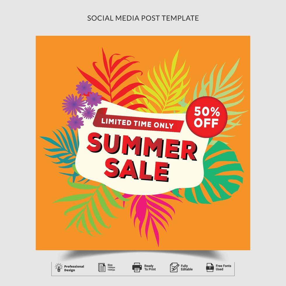 Summer Sale Web Banner Social Media Post Template vector