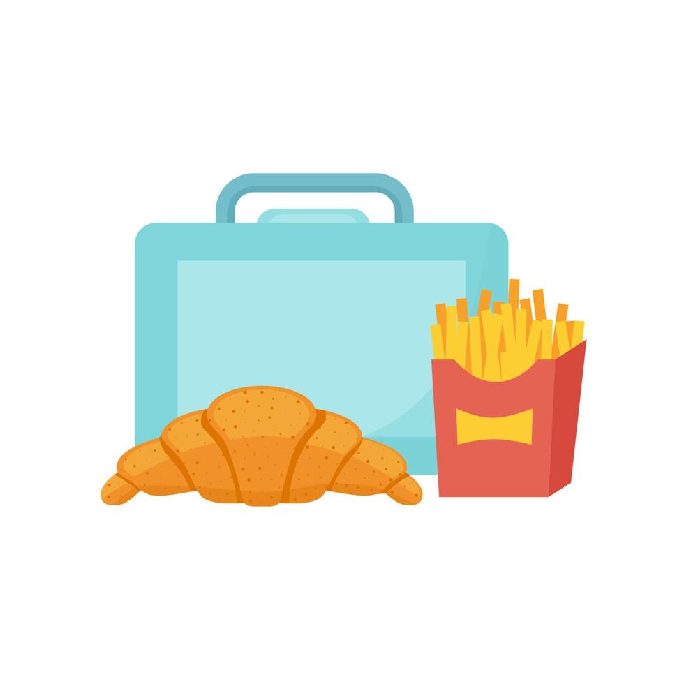 almuerzo escolar cajas de comida comida y merienda. ilustración vectorial en estilo plano vector