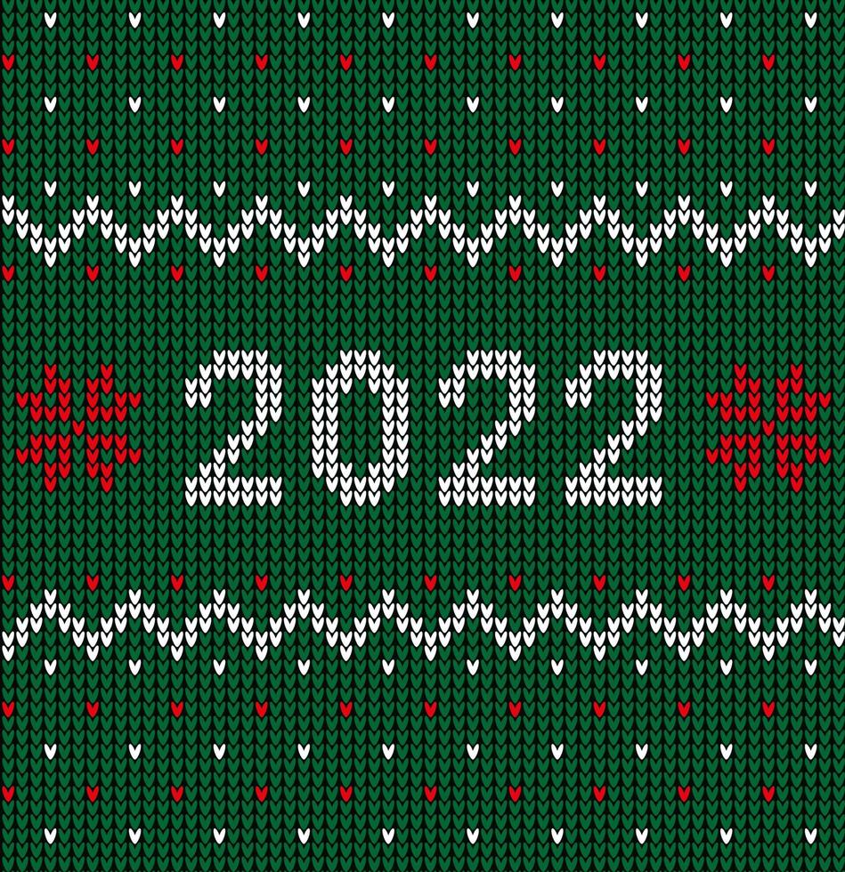 New Year Seamless Knitted Pattern with number 2022. Knitting Sweater Design. Wool Knitted Texture. Vector illustration