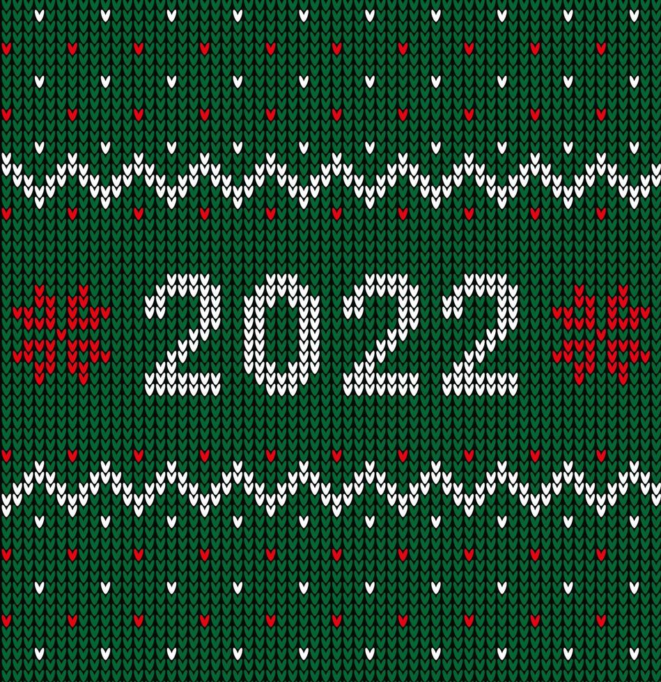 New Year Seamless Knitted Pattern with number 2022. Knitting Sweater Design. Wool Knitted Texture. Vector illustration