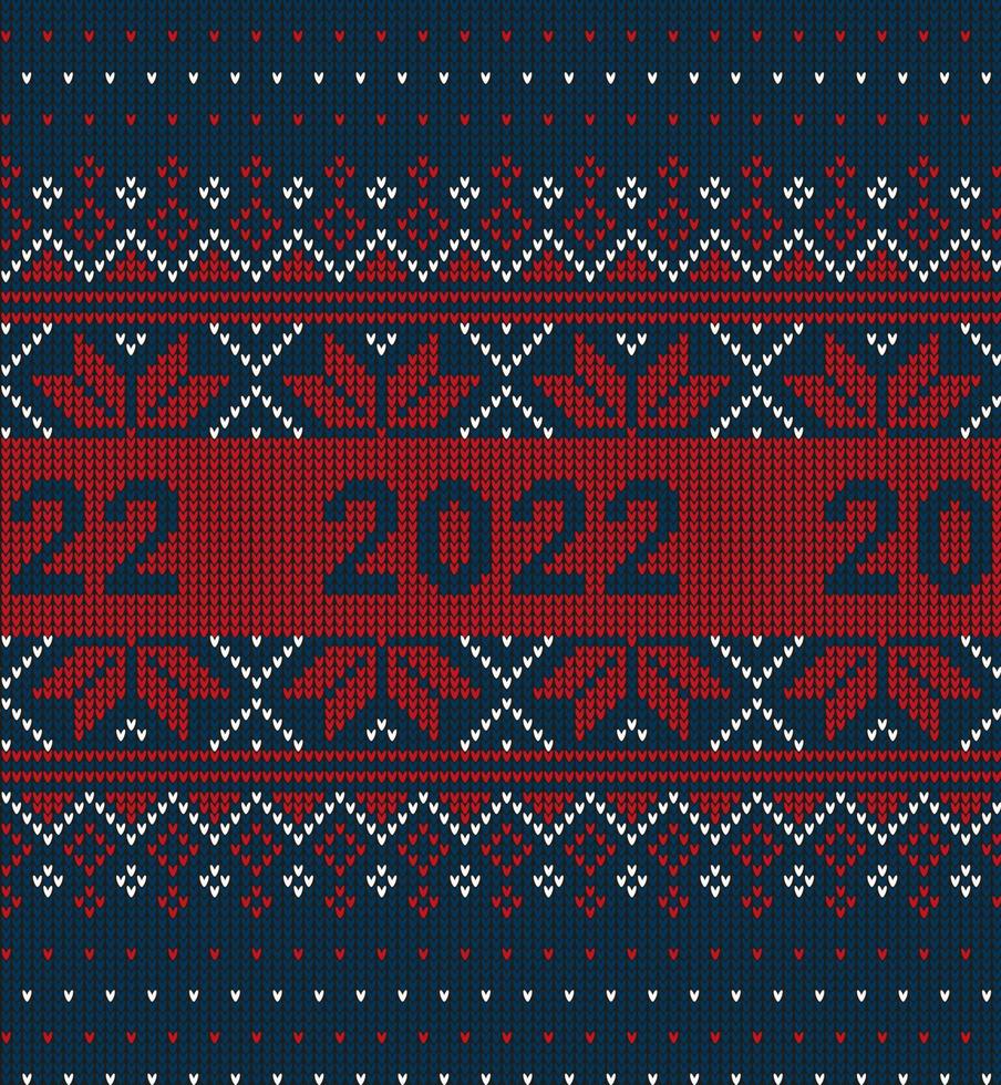 New Year Seamless Knitted Pattern with number 2022. Knitting Sweater Design. Wool Knitted Texture. Vector illustration