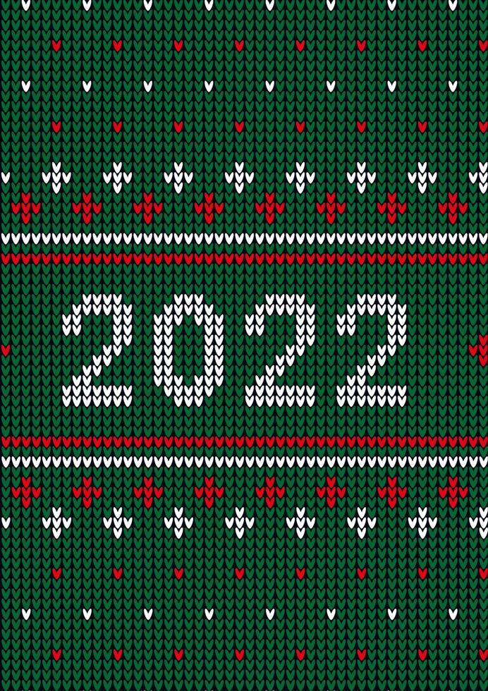 New Year Seamless Knitted Pattern with number 2022. Knitting Sweater Design. Wool Knitted Texture. Vector illustration