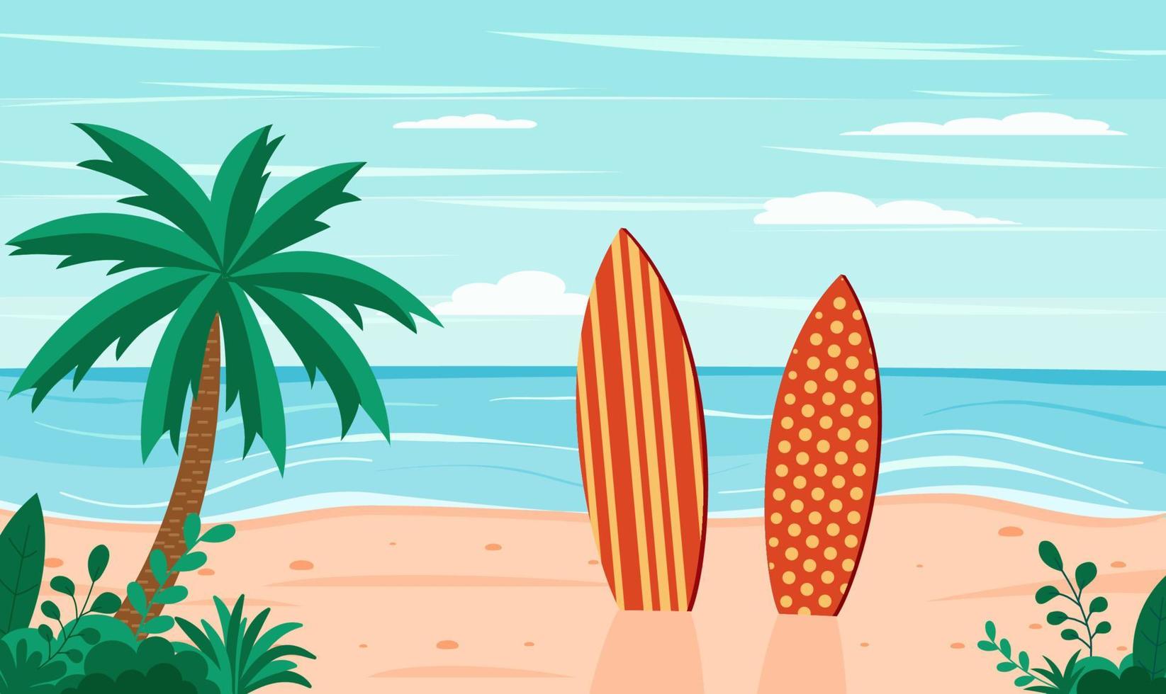 Funny summer beach background with surfboards vector