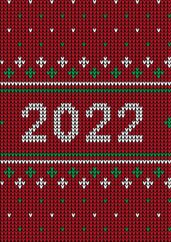 New Year Seamless Knitted Pattern with number 2022. Knitting Sweater Design. Wool Knitted Texture. Vector illustration