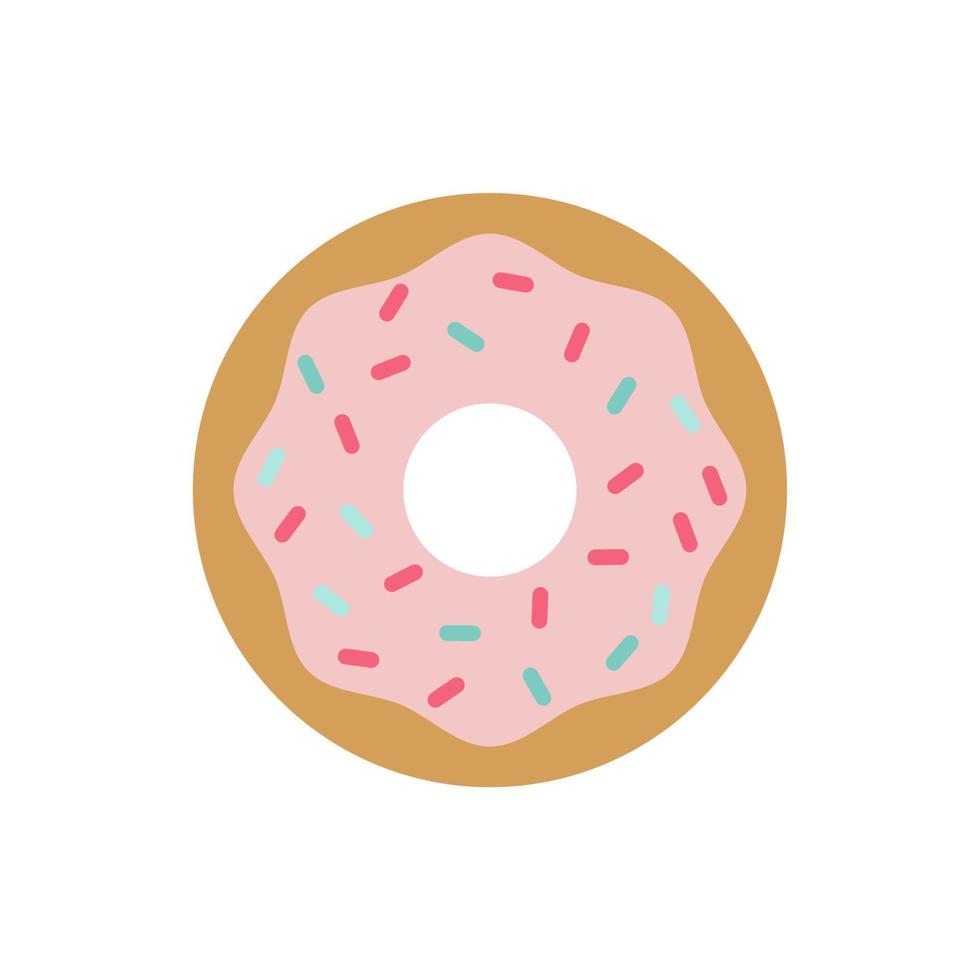 Cartoon colorful tasty donut isolated on white background. Glazed doughnut top view for cake cafe decoration or menu design. Vector flat illustration