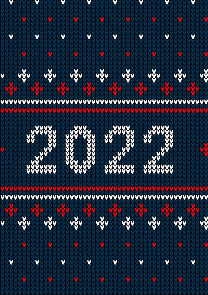 New Year Seamless Knitted Pattern with number 2022. Knitting Sweater Design. Wool Knitted Texture. Vector illustration