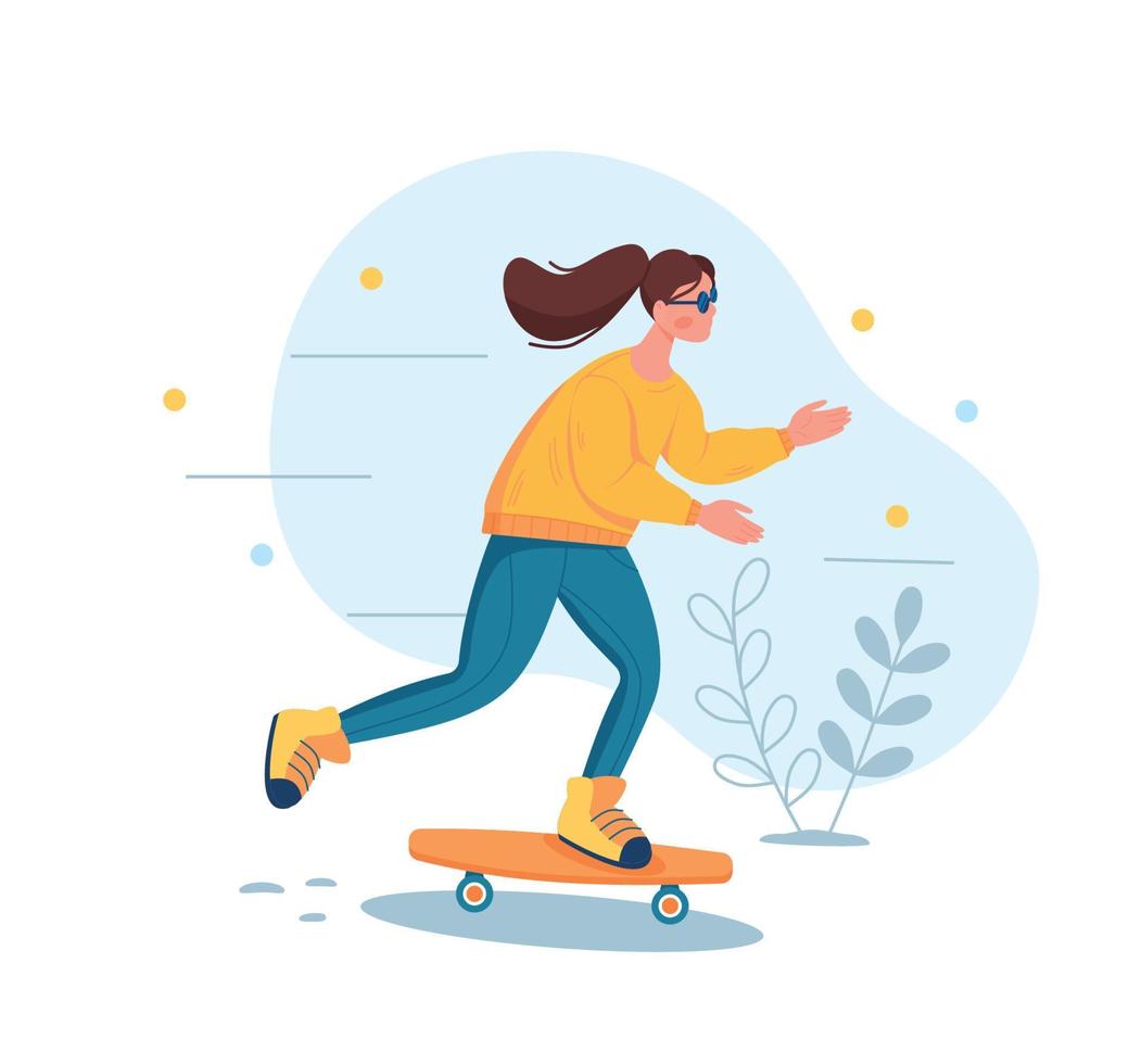 The girl is riding a skateboard. vector illustration