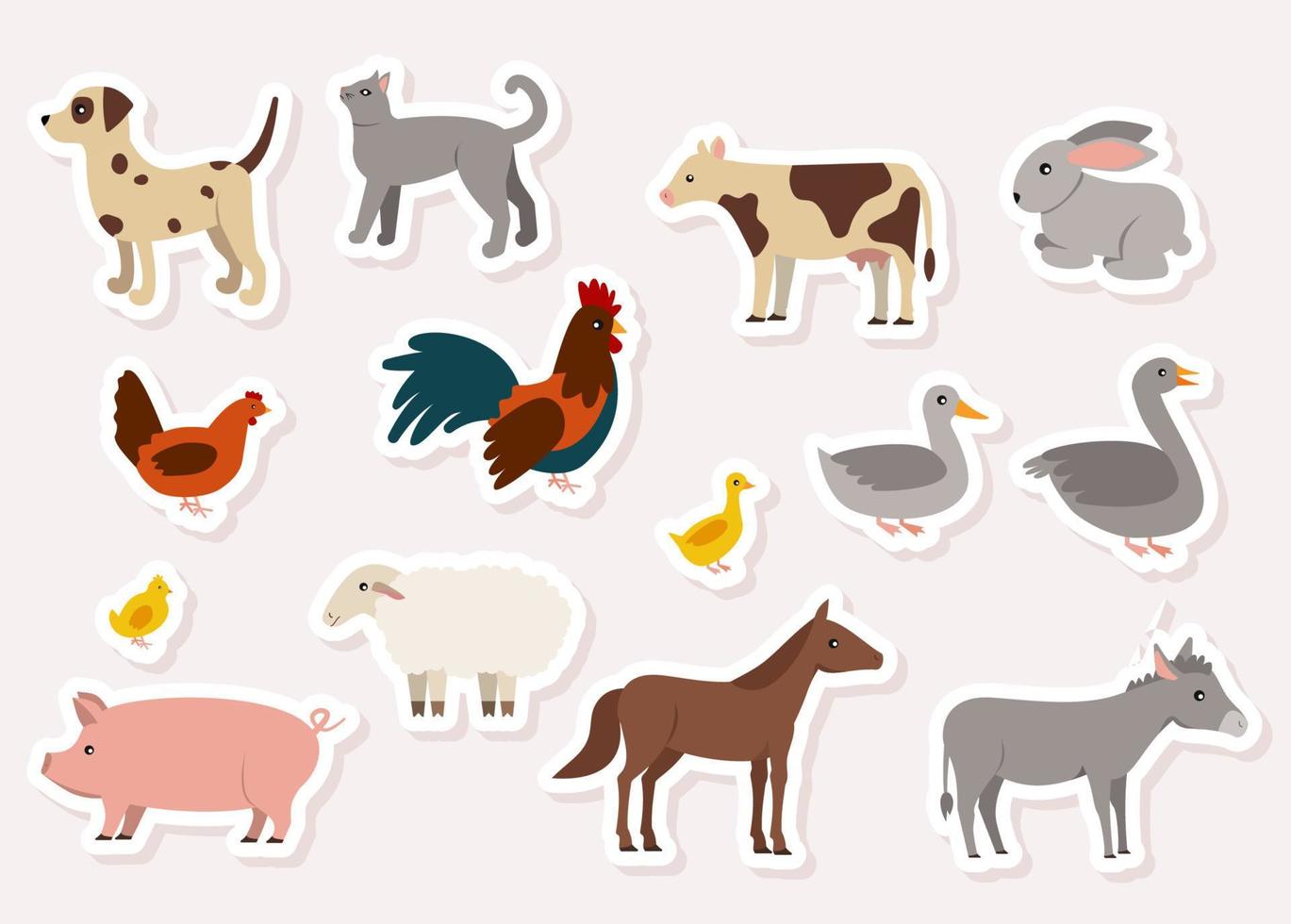 conjunto de lindas pegatinas vectoriales mascotas. estilo plano vector