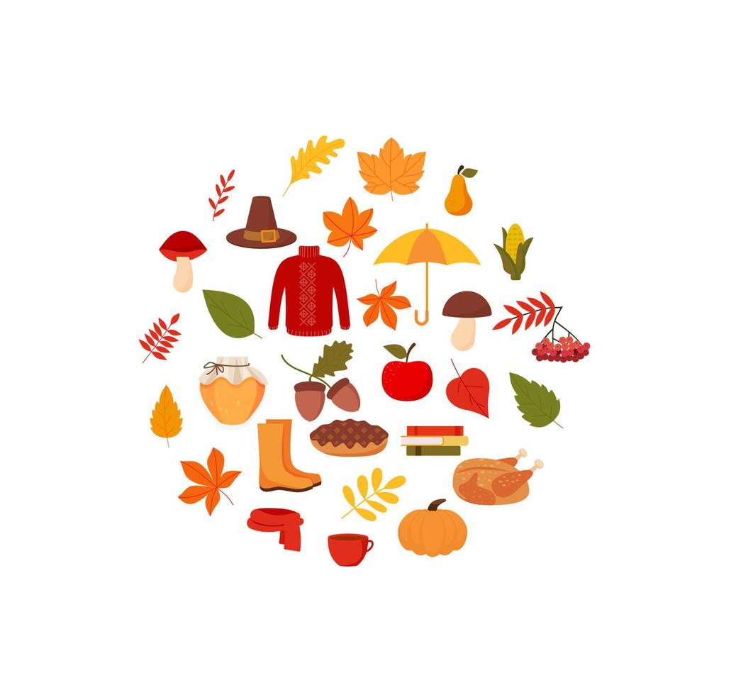 Colorful set with autumn elements flat style vector