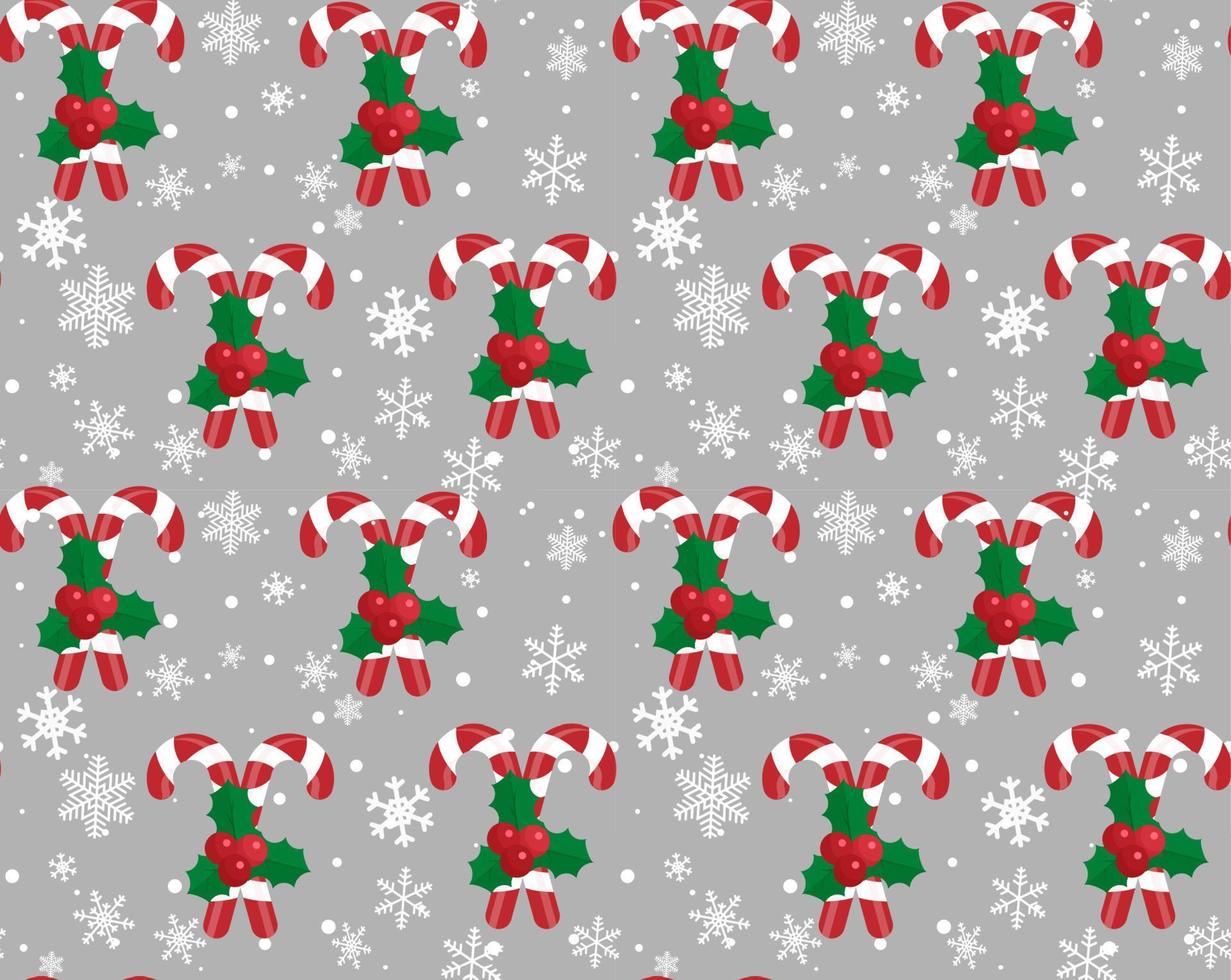 Christmas vector seamless pattern with candy canes and snowflakes. Background for wrapping paper, fabric print, greeting cards design