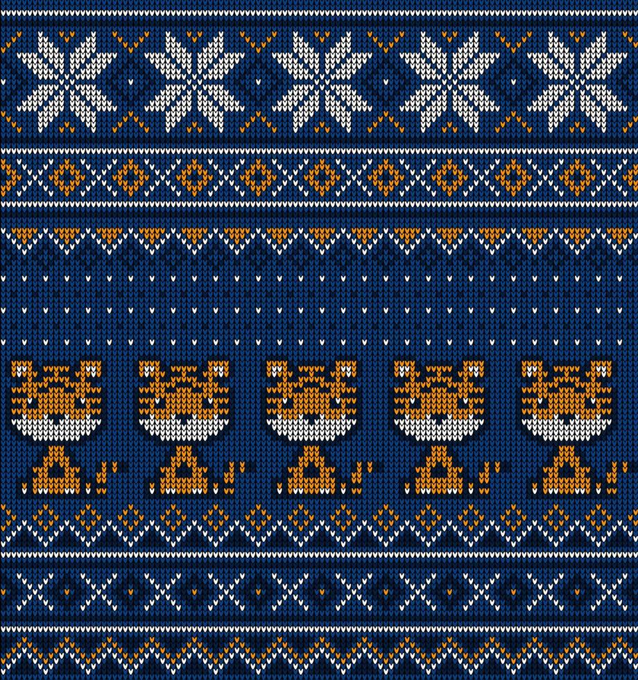 patrón de punto de navidad y año nuevo en tigre. diseño de suéter de punto de lana. papel de envolver papel estampado textil. vector