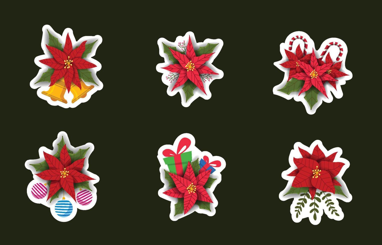 Poinsettias Sticker Set vector