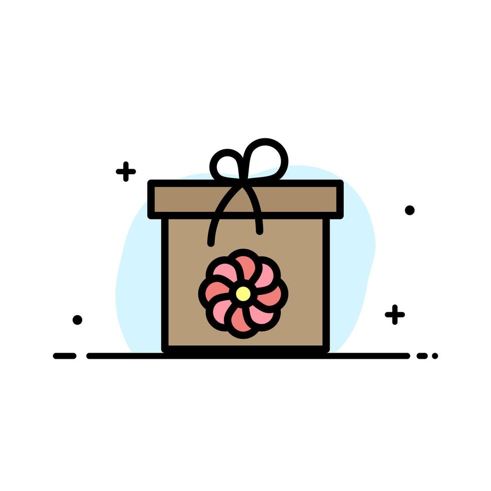 caja de regalo flor primavera negocio línea plana icono lleno vector banner plantilla