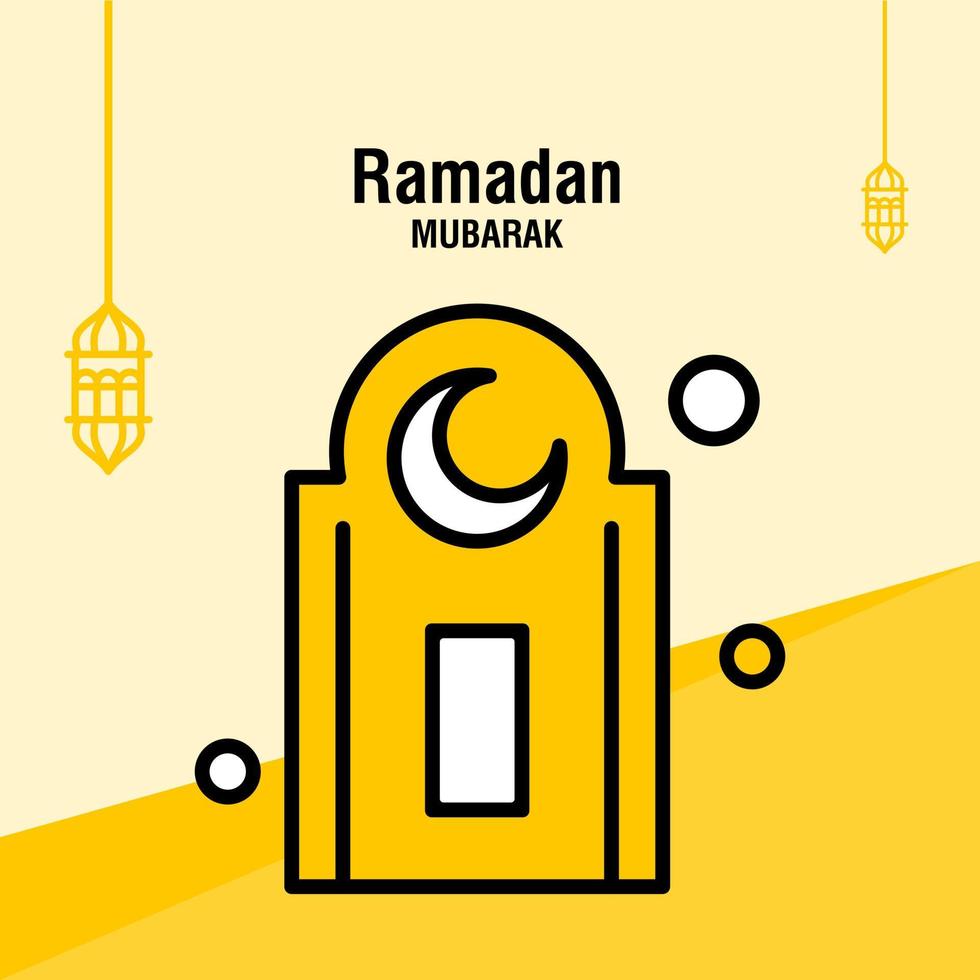 Ramadan kareem greeting template islamic crescent and arabic lantern vector illustration