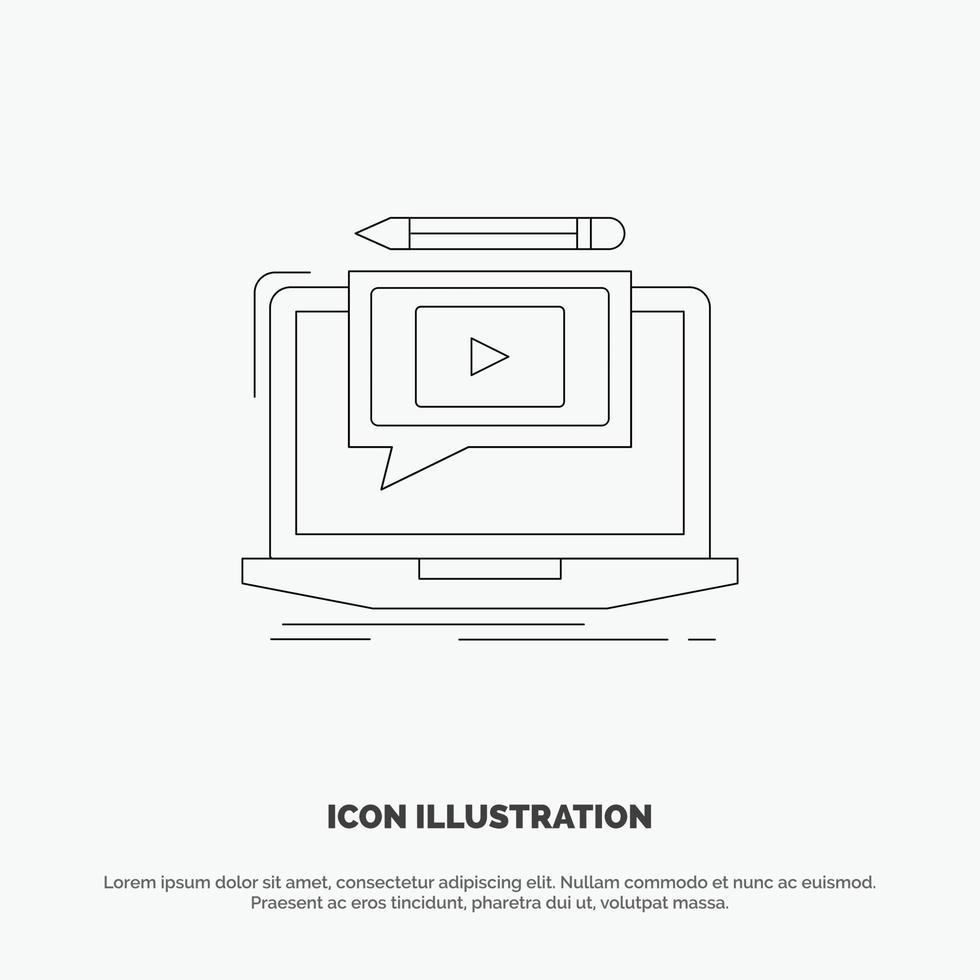 vector de icono de línea de video tutorial de pantalla de reproductor portátil