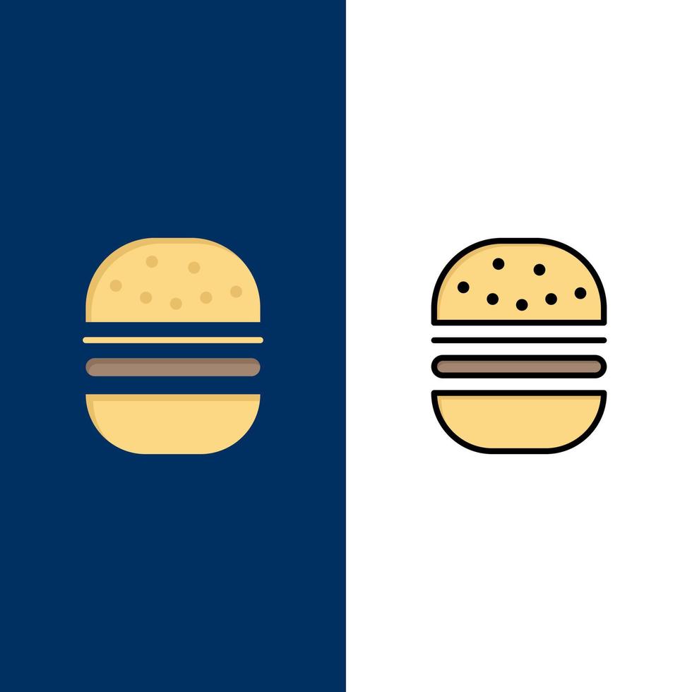 hamburguesa comida rápida comida rápida iconos planos y llenos de línea conjunto de iconos vector fondo azul