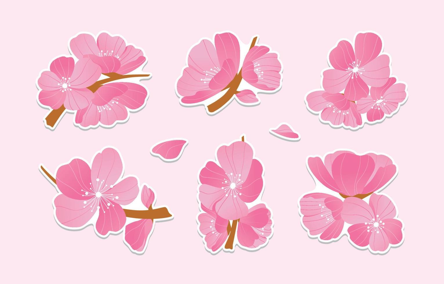 variedad de hermosas flores de durazno pegatinas vector