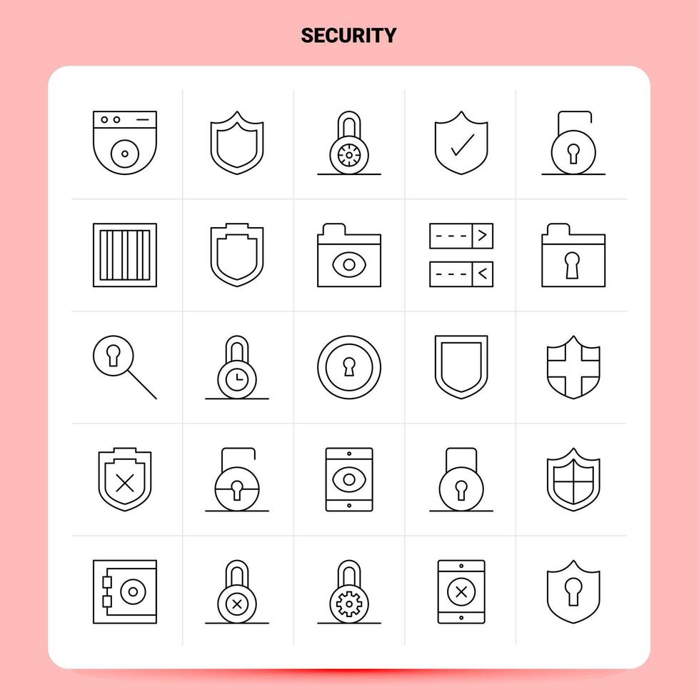 OutLine 25 Security Icon set Vector Line Style Design Black Icons Set Linear pictogram pack Web and Mobile Business ideas design Vector Illustration