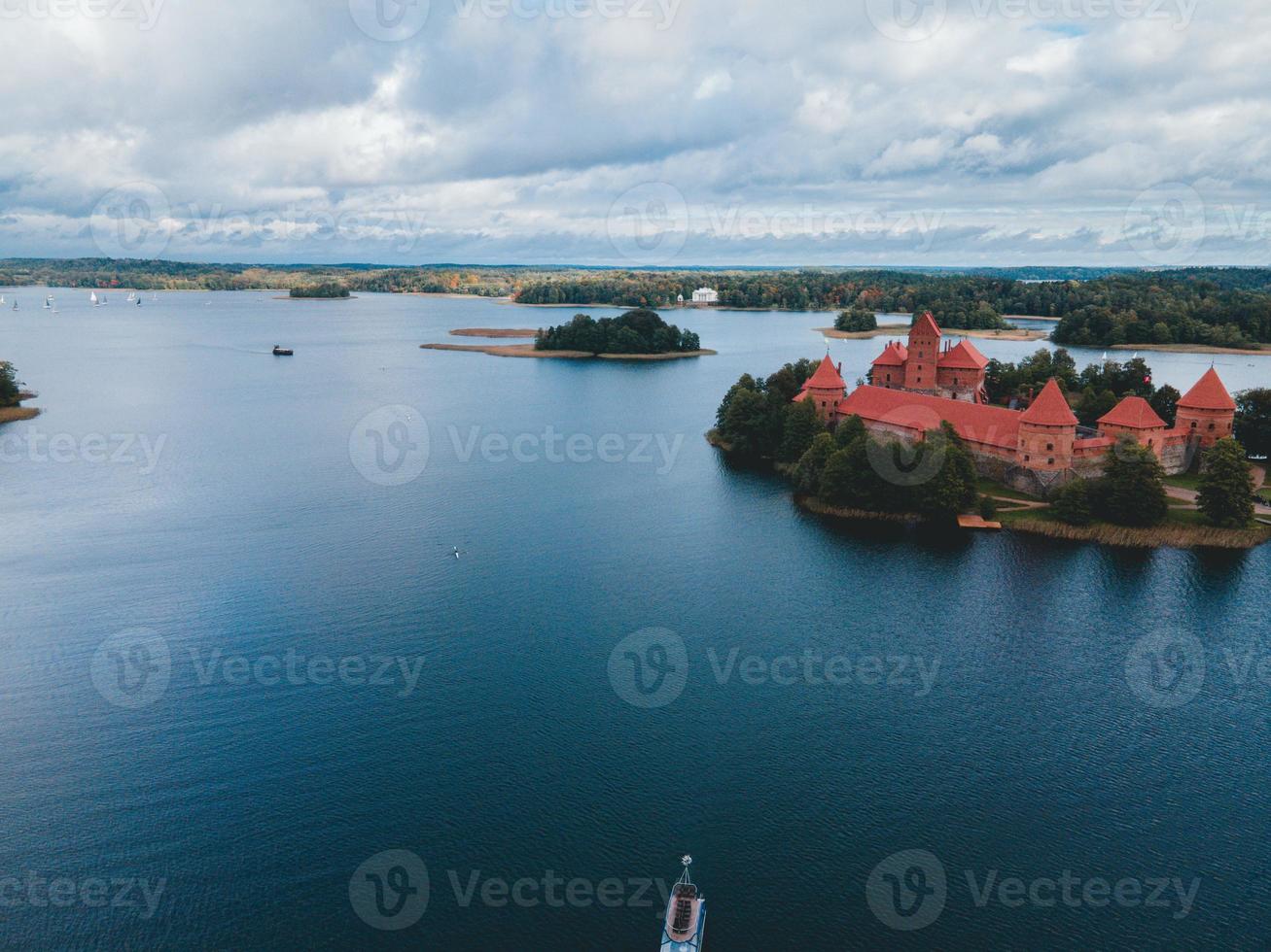 Trakai Island Castle by drone in Lithuania photo