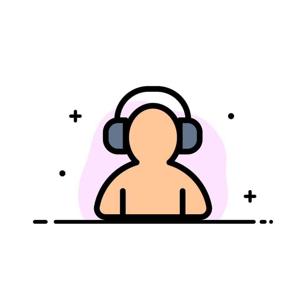 Avatar Support Man Headphone  Business Flat Line Filled Icon Vector Banner Template