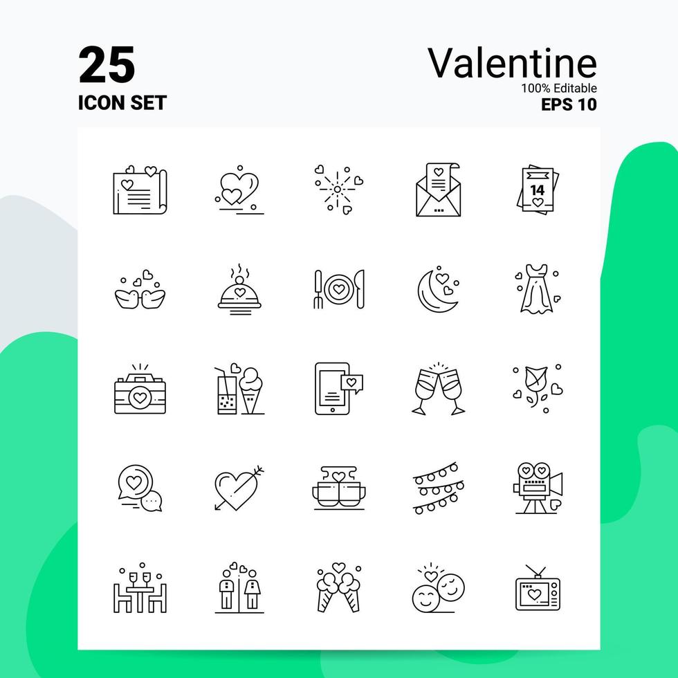 25 Valentine Icon Set 100 Editable EPS 10 Files Business Logo Concept Ideas Line icon design vector