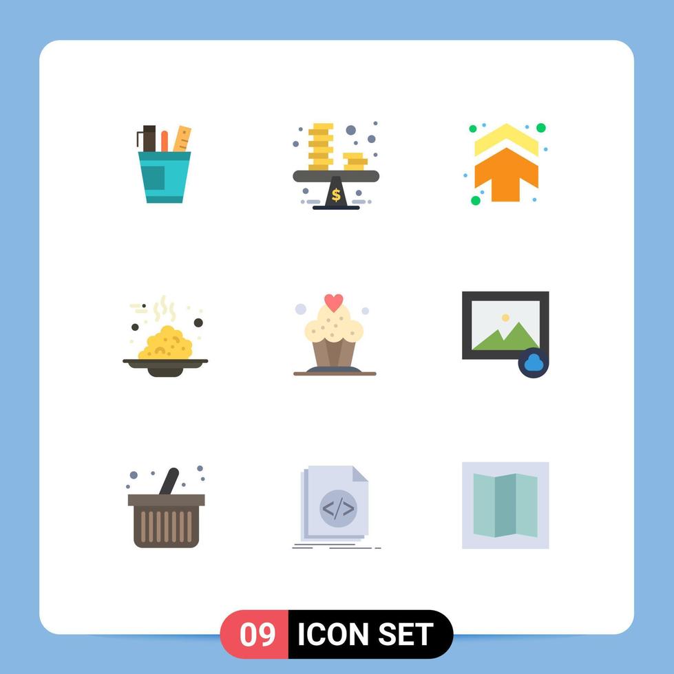 Paquete de 9 colores planos de interfaz de usuario de signos y símbolos modernos de elementos de diseño de vector editables de flecha hacia arriba de negocios de dirección de café