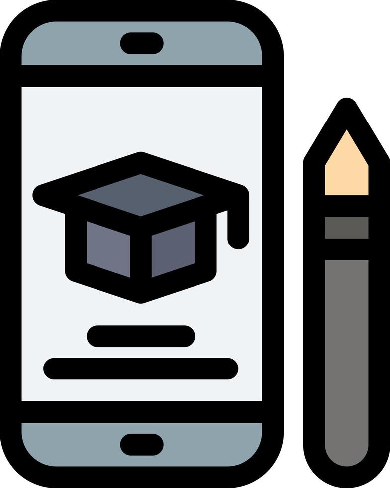 Cap Education Graduation Mobile Pencil  Flat Color Icon Vector icon banner Template