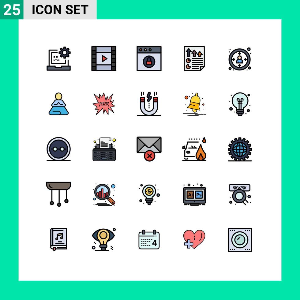 25 símbolos de signos de color plano de línea completa universal de elementos de diseño de vector editables de datos de página de aplicación de informe de cliente