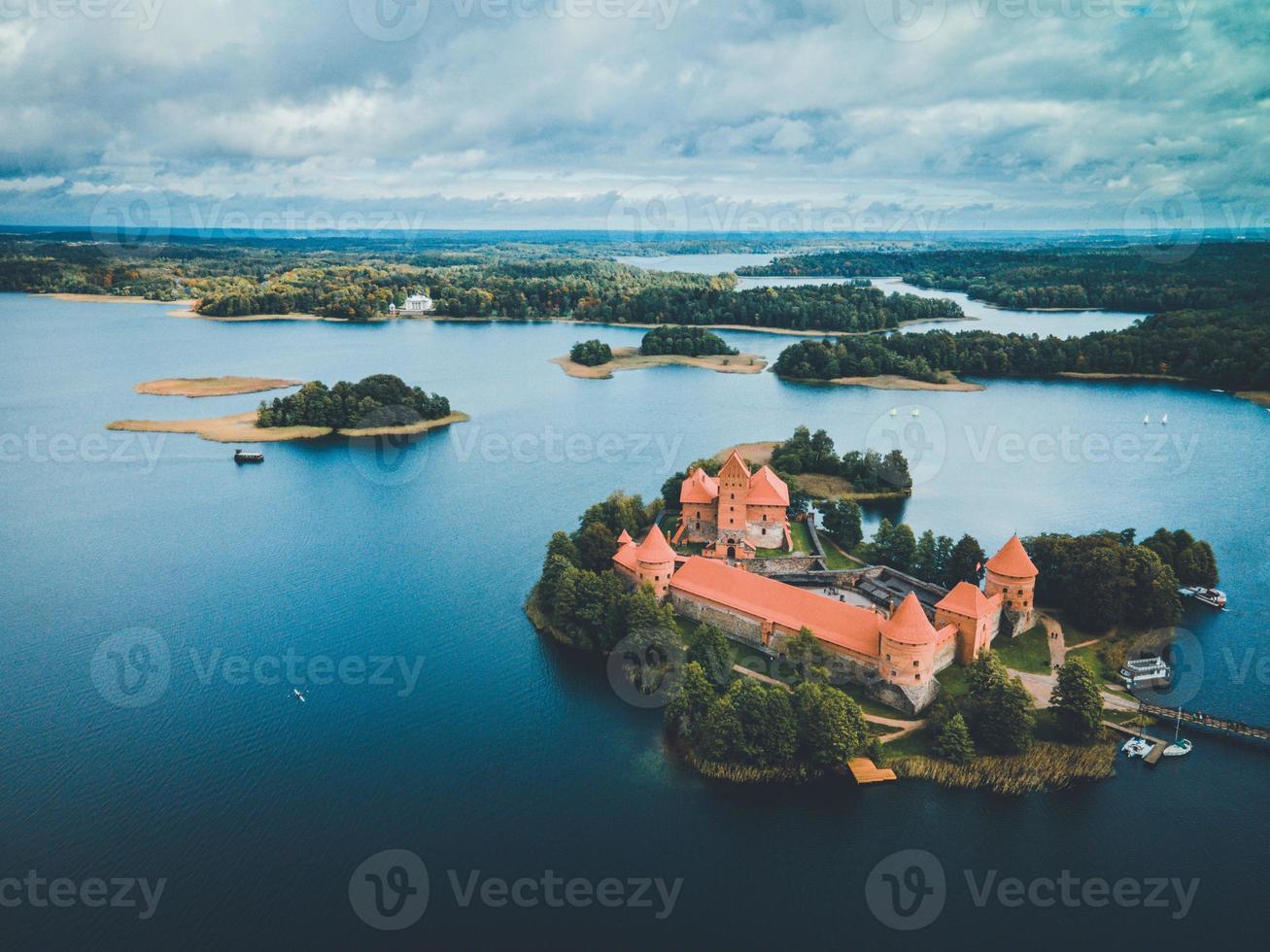 Trakai Island Castle by drone in Lithuania photo