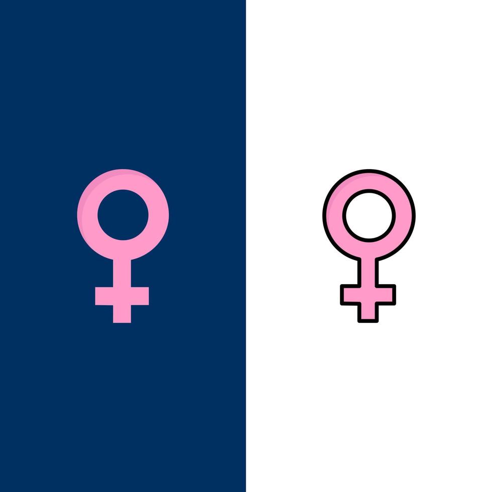 Female Symbol Gender  Icons Flat and Line Filled Icon Set Vector Blue Background