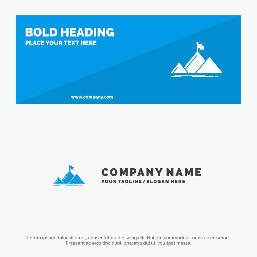 Success Mountain Peak Flag  SOlid Icon Website Banner and Business Logo Template vector