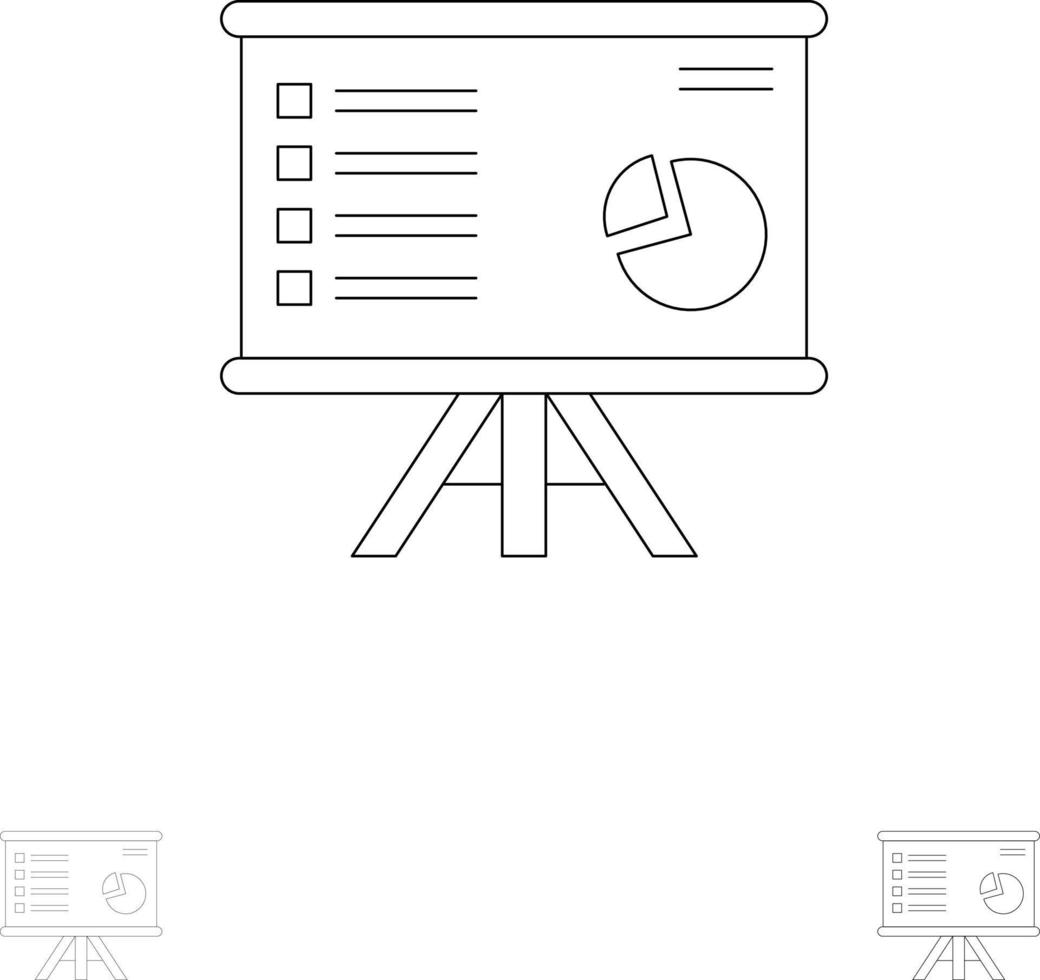 Presentation Analytics Business Chart Graph Marketing Report Bold and thin black line icon set vector