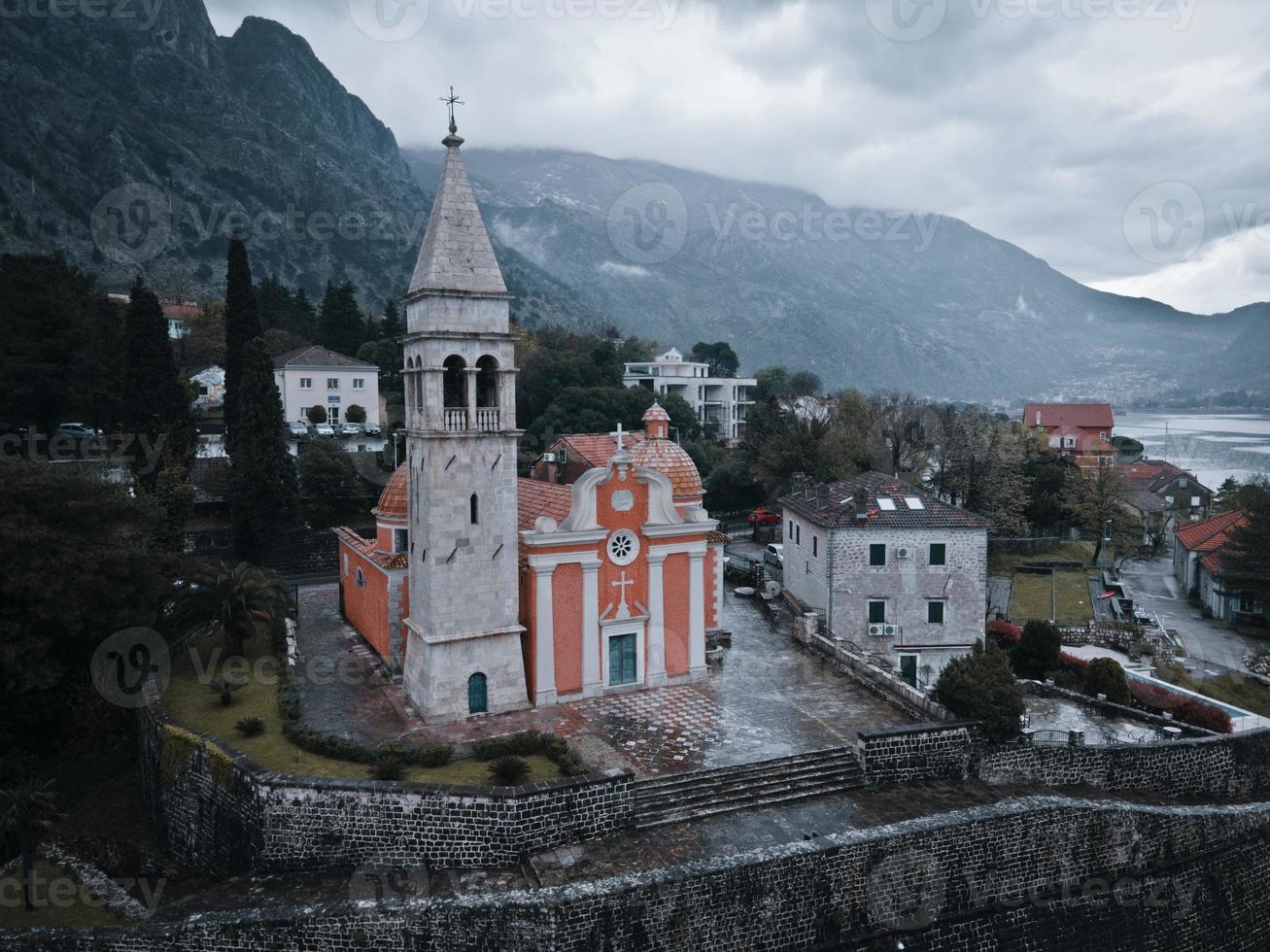 Drone views of St. Matthias Church in Kotor, Montenegro photo