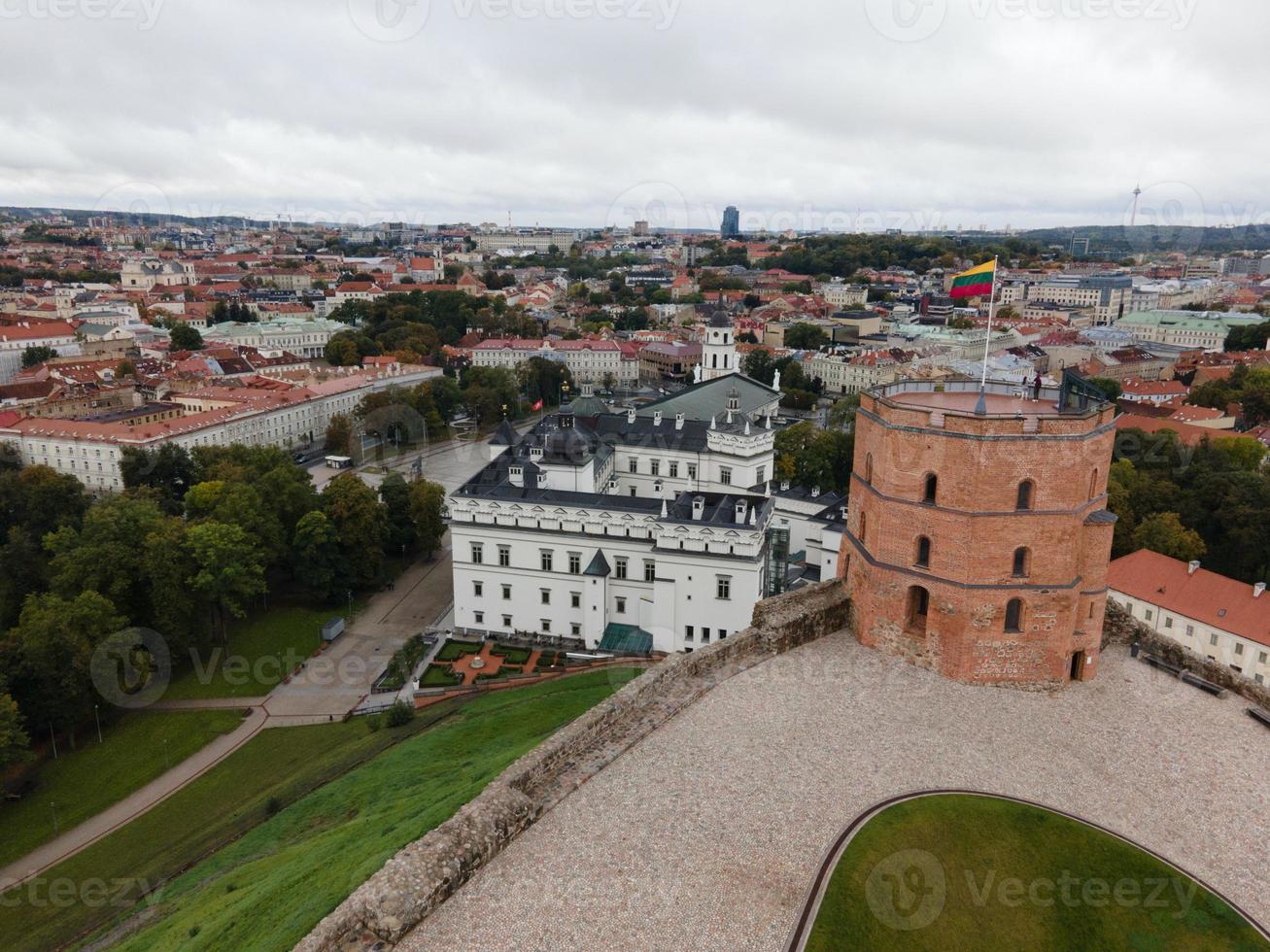 The Gediminas Castle Tower by Drone in Vilnius, Lithuania photo