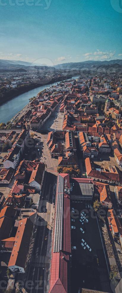 Drone views of the town of Maribor, Slovenia photo