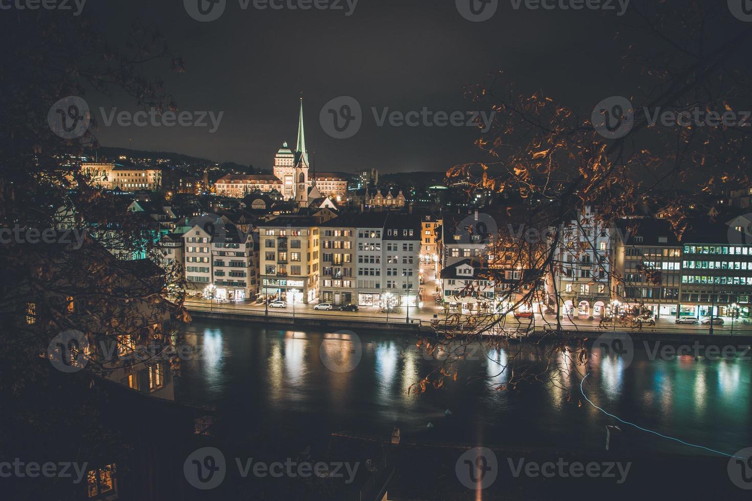Night time view of Zurich, Switzerland from Lindenhof photo