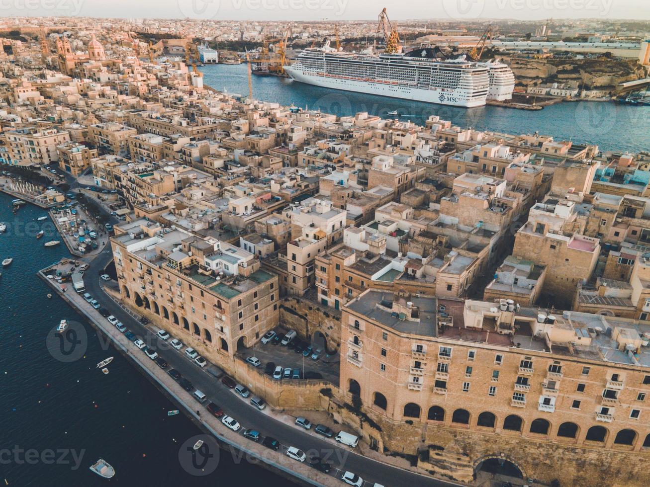 Sunset drone views seen in Valletta, Malta photo