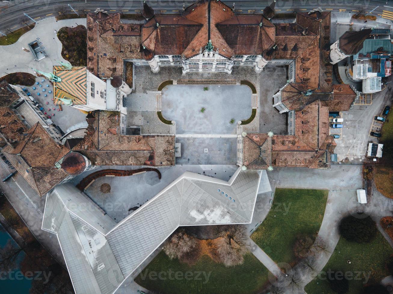 Aerial photo of the Swiss National Museum in Zurich, Switerland