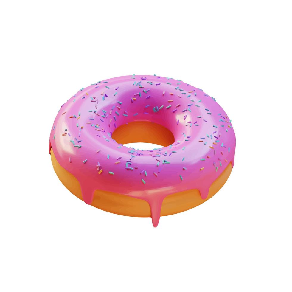 Sweet 3D donut isolated on white background vector illustration 3D rendering