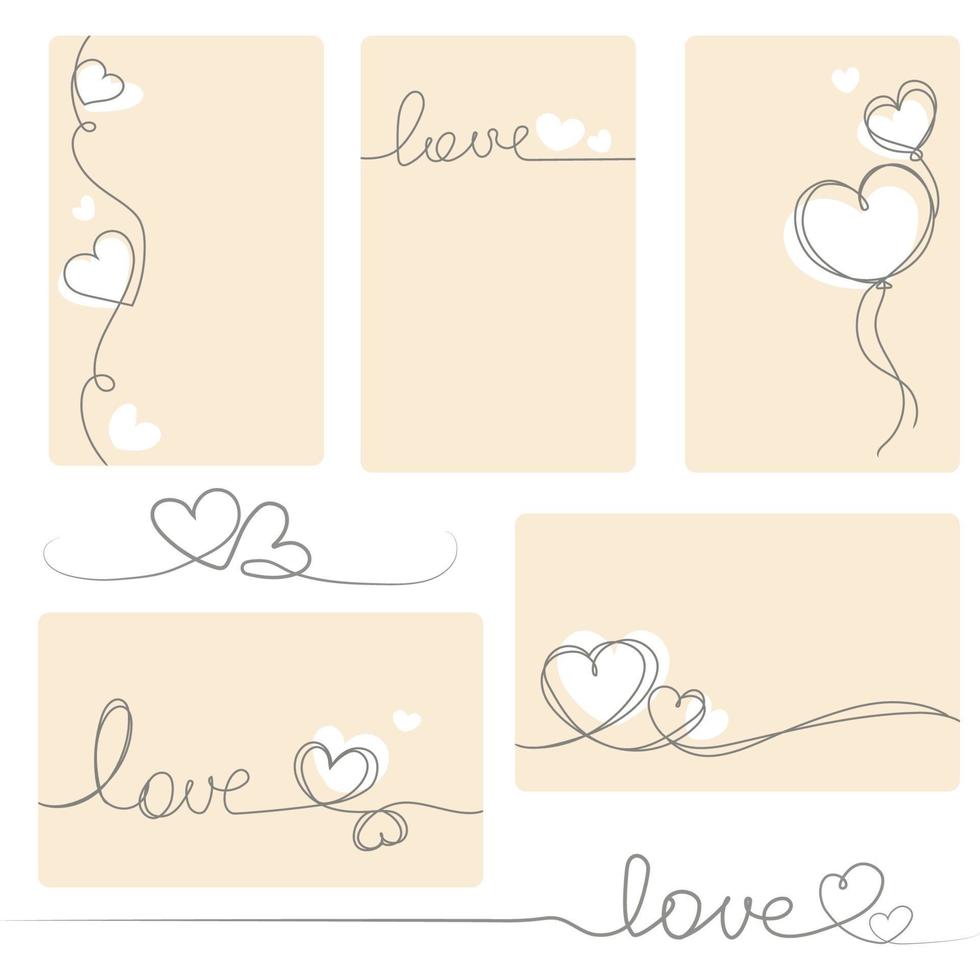 Love card collection with lettering and hearts simple abstract drawng,Set of banners template with words love and romantic symbols vector illustration.Trendy minimal illustrations.Valentine's day