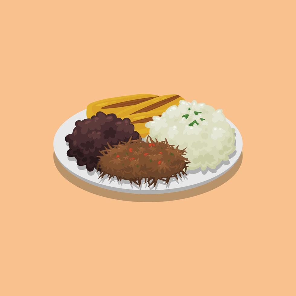 pabellón criollo comida venezolana. diseño con estilo de dibujos animados. vector