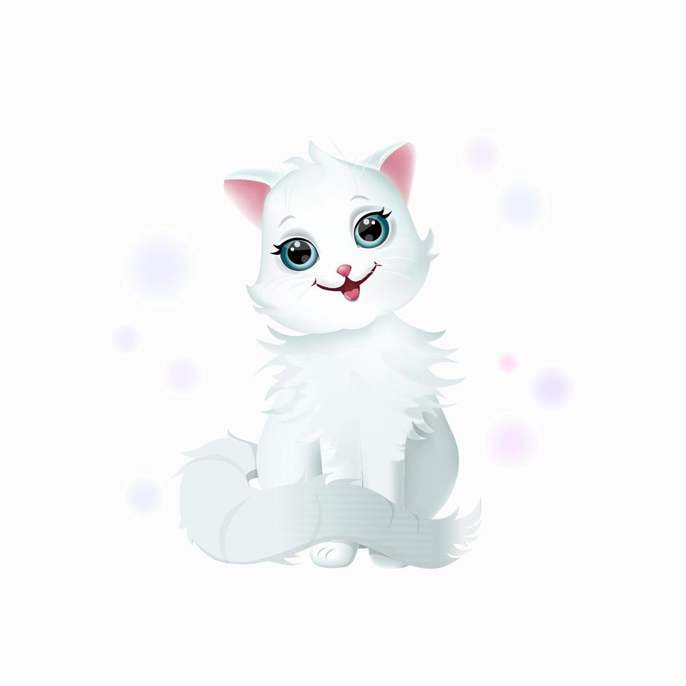 Cute white kitten with beautiful, big, blue eyes. Isolated on a white background vector