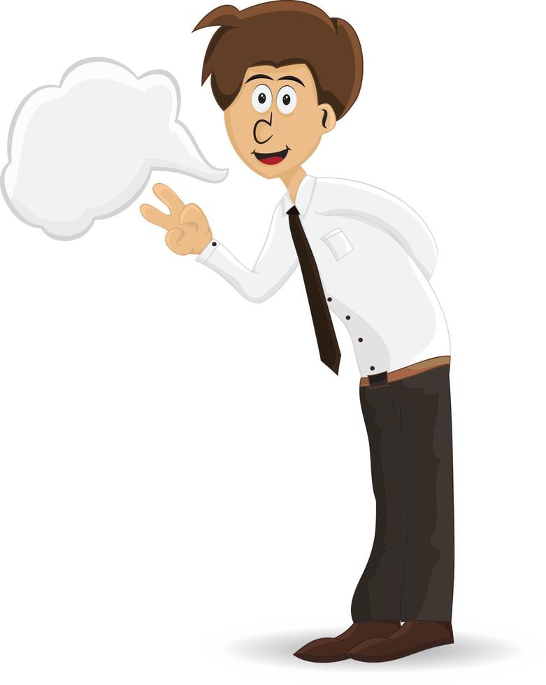cartoon manager finger peace sign and buble text vector